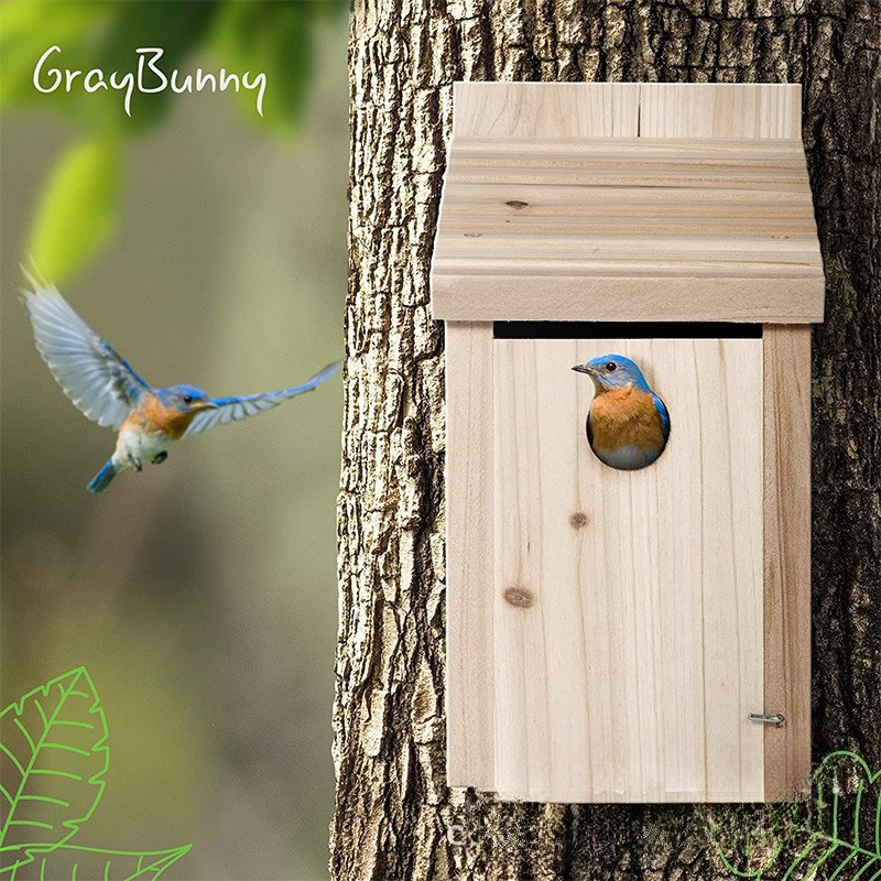 Kids Outdoor Garden Toys - Outdoor Wooden Bird House Nest, Natural