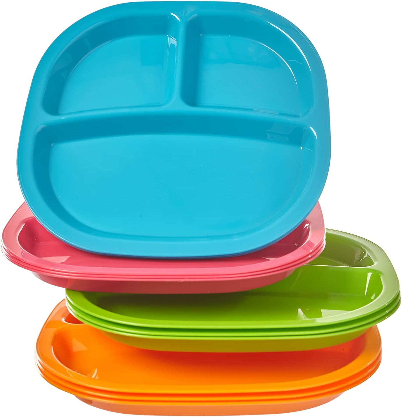 Kids Outdoor Dining Set - 3-Compartment Divided Plastic Kids Tray Set