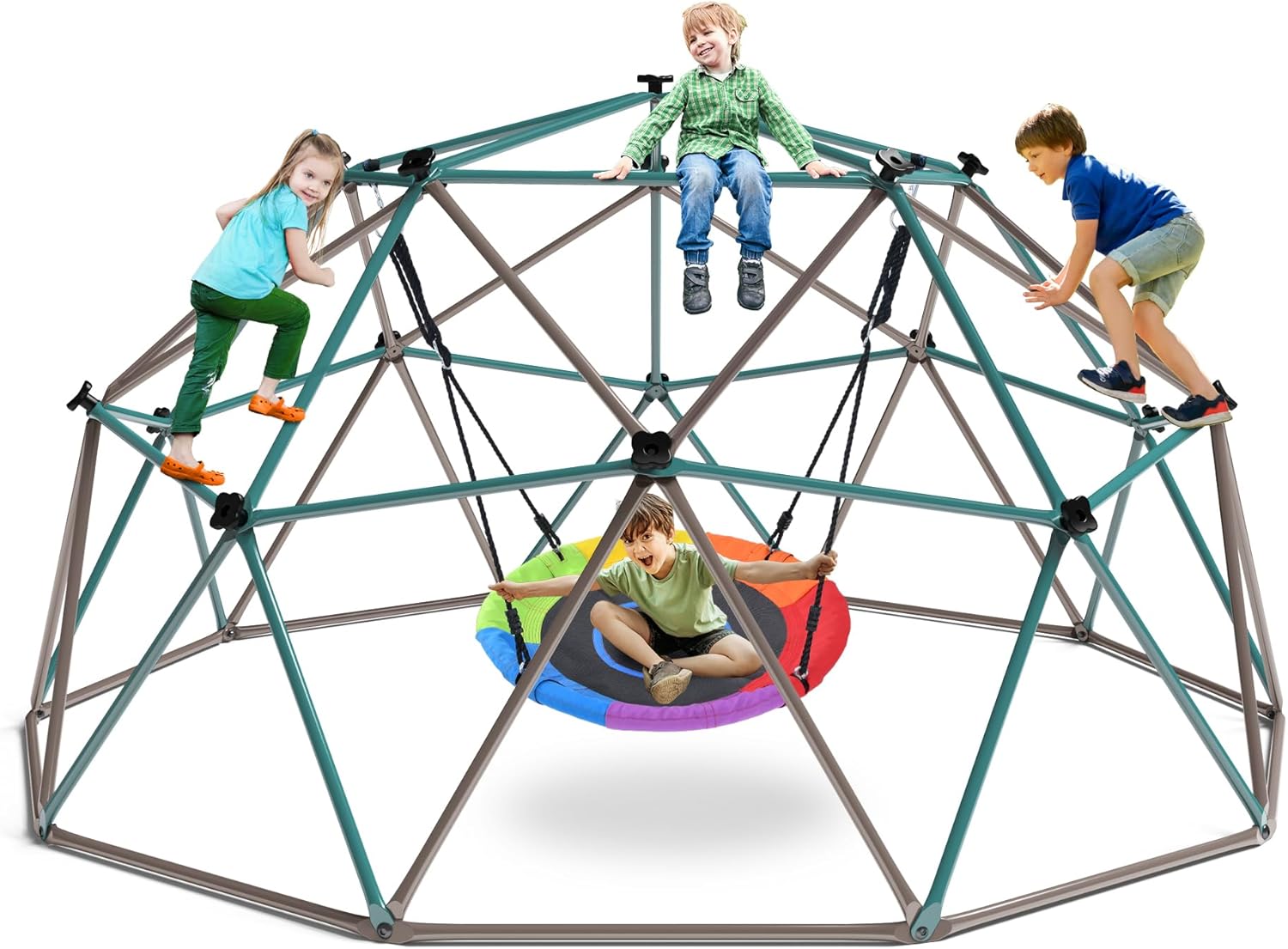 Kids Outdoor Jungle Gym Dome - Hapfan 10 ft Climbing Dome Swing