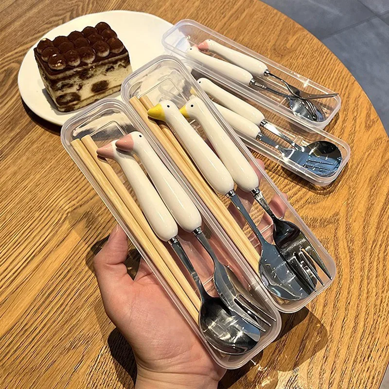 Kids Outdoor Kitchen Set - Children Cartoon Animals Cutlery Stainless Steel
