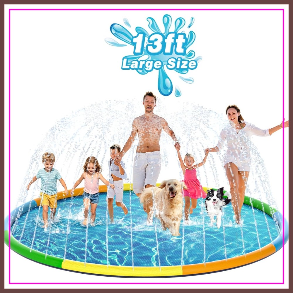 Kids Outdoor Water Sprinkler - 13FT Extra Large Splash Pad, Thicker