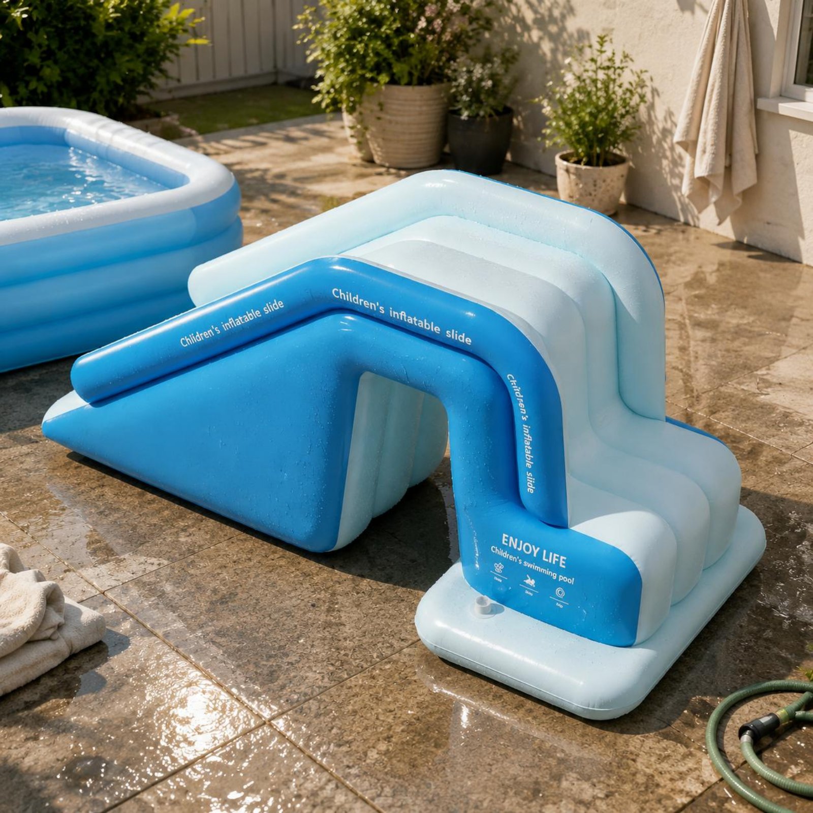 Inflatable Pool Slide Foldable - Kids Outdoor Water Park recension och pris