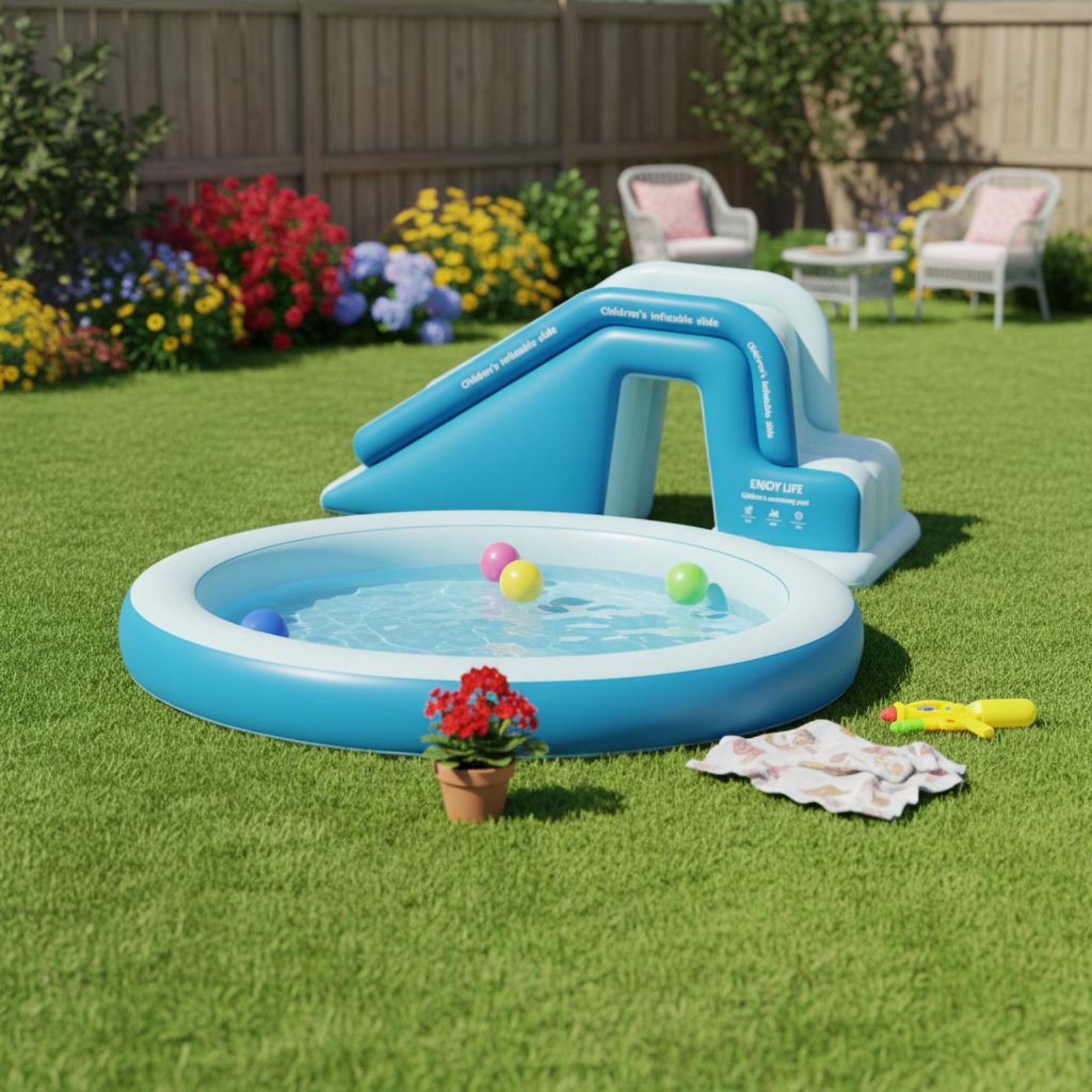 Inflatable Pool Slide Foldable - Kids Outdoor Water Park recension och pris