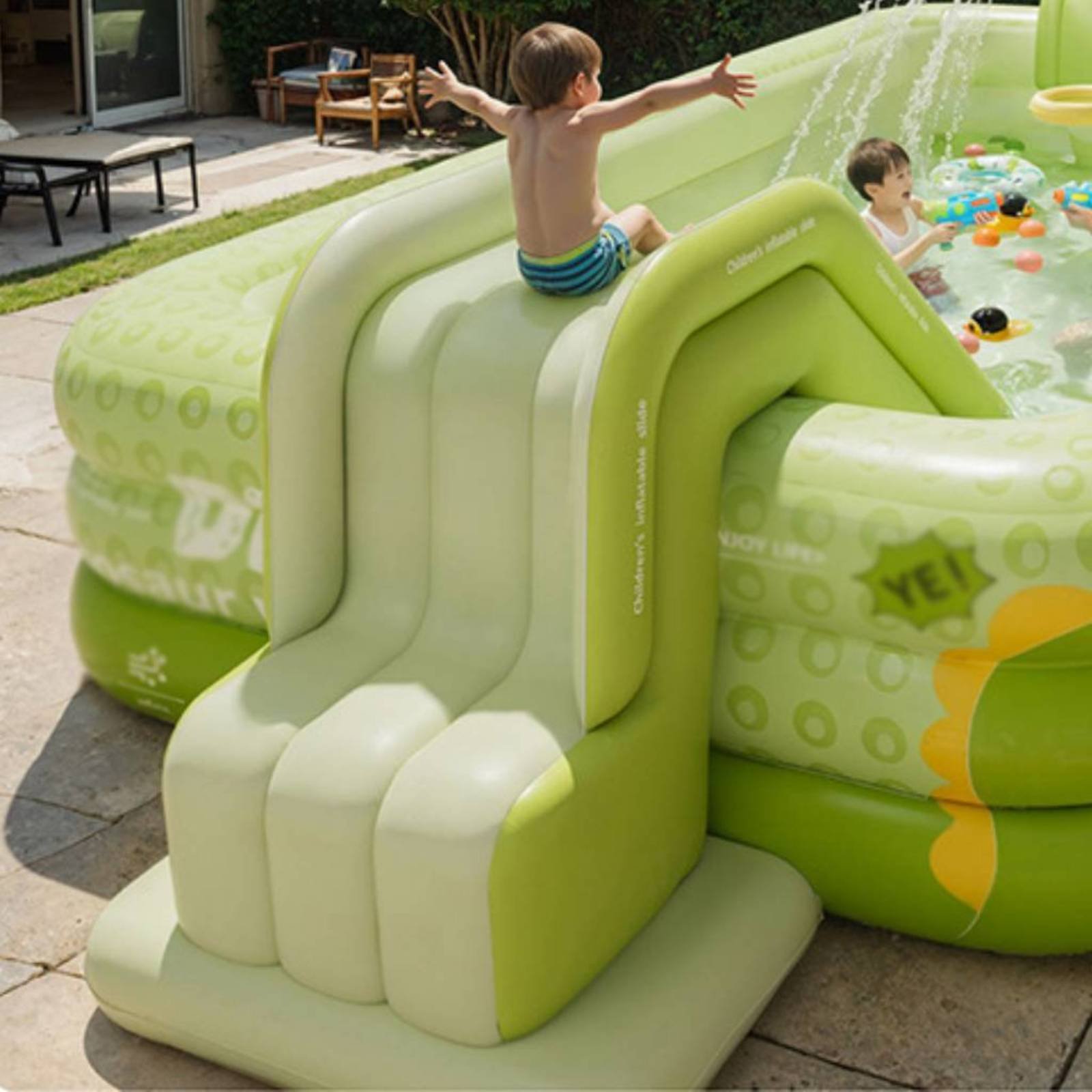 Inflatable Pool Slide Foldable - Kids Outdoor Water Park recension och pris