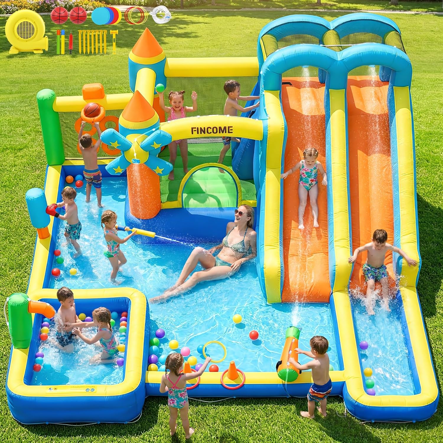 10-in-1 Inflatable Bouncy Cast - Kids Outdoor Water Sprinkler recension och pris