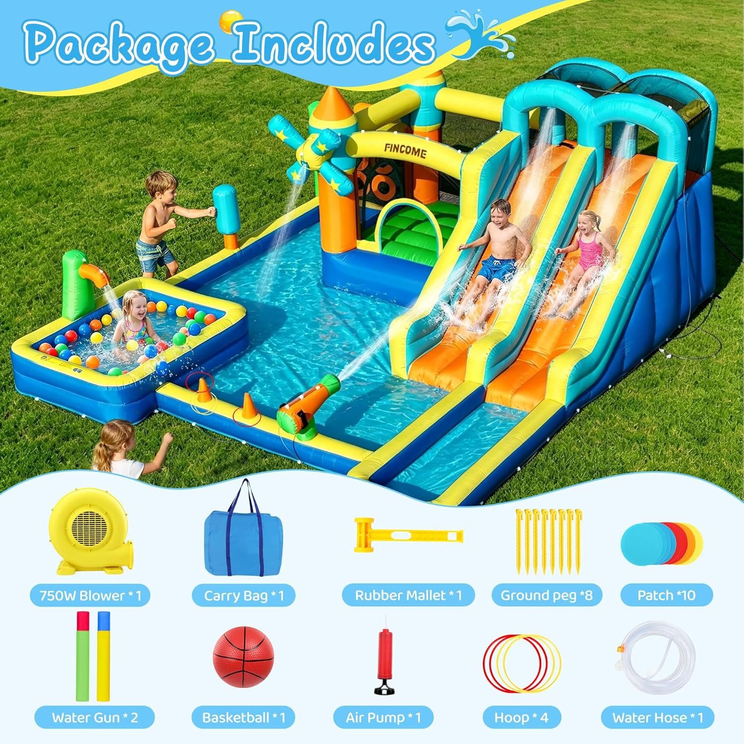 10-in-1 Inflatable Bouncy Cast - Kids Outdoor Water Sprinkler recension och pris