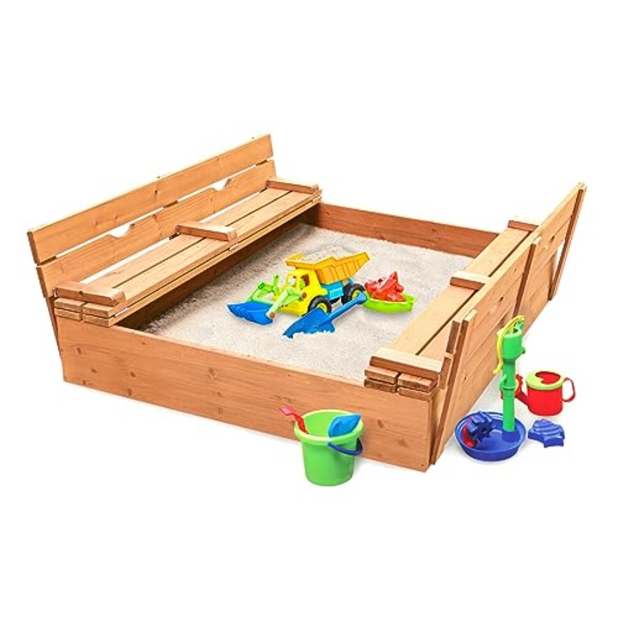 Outdoor wooden sandbox with li - Kids Outdoor Seating recension och pris