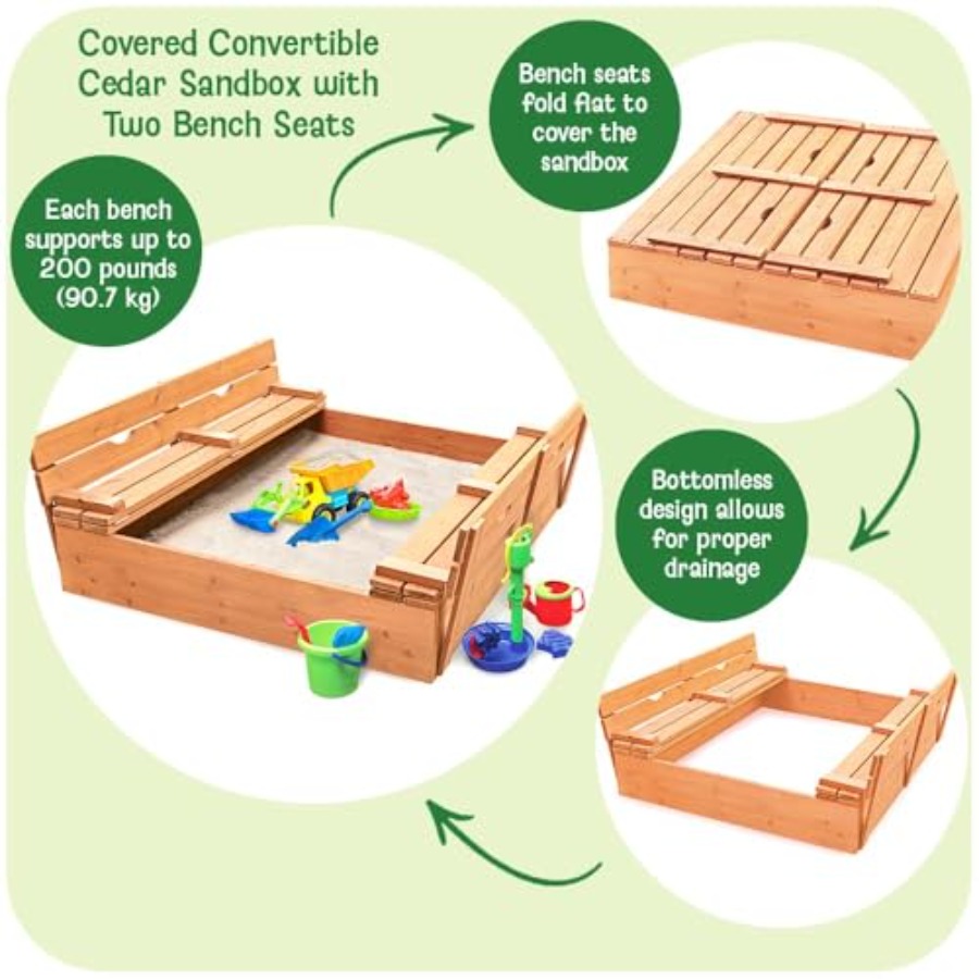 Outdoor wooden sandbox with li - Kids Outdoor Seating recension och pris