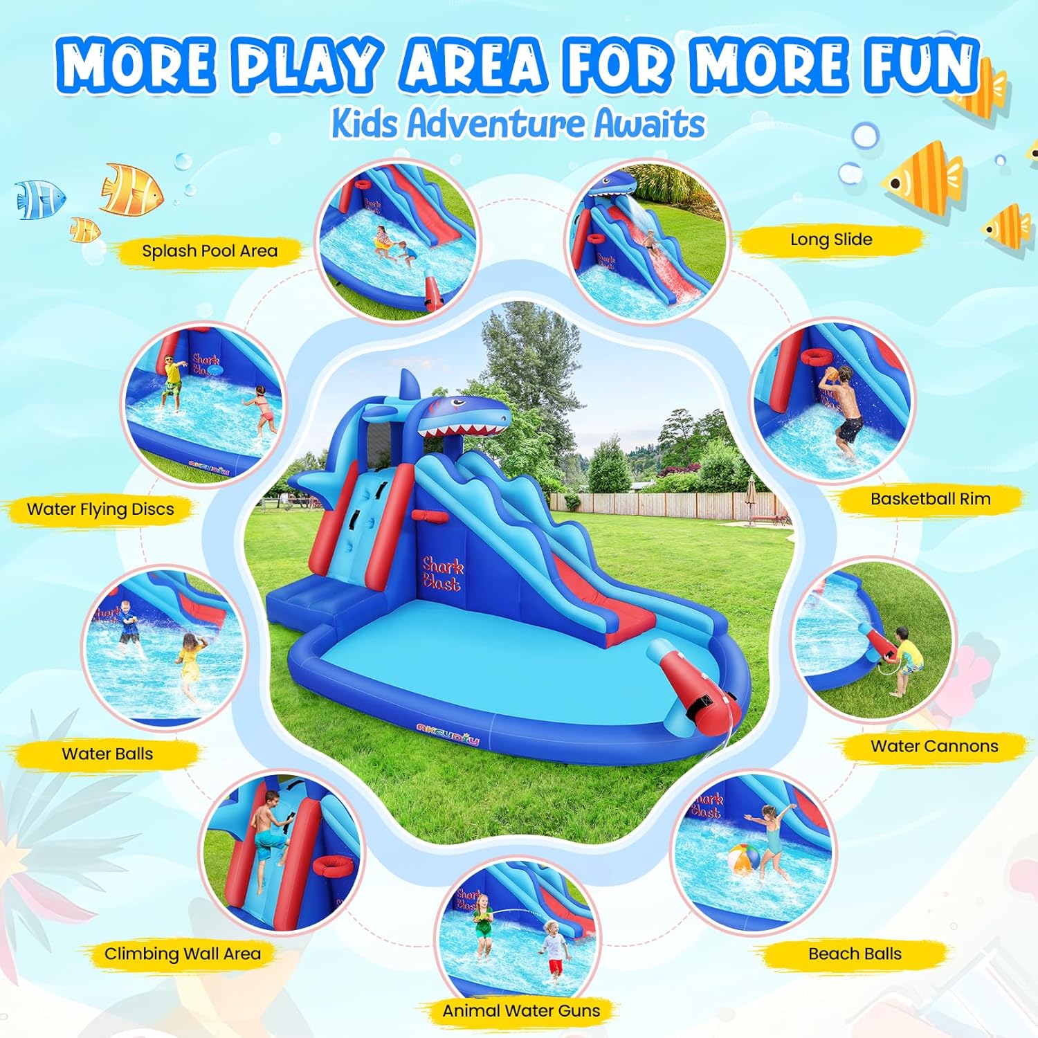 Shark-Themed Inflatable Water  - Kids Outdoor Water Park recension och pris