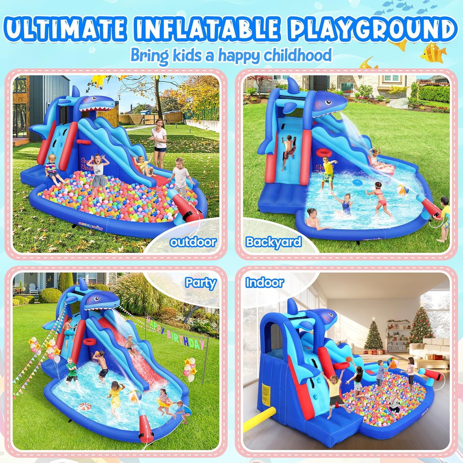 Shark-Themed Inflatable Water  - Kids Outdoor Water Park recension och pris