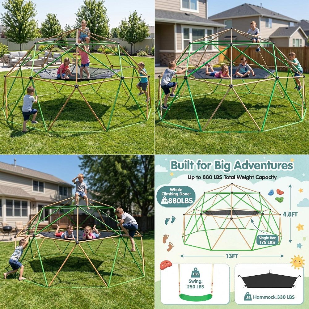 13FT Climbing Dome with Hammoc - Kids Outdoor Jungle Gym Dome recension och pris